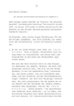Das Projekt deutsch-spanische kontrastive Grammatik