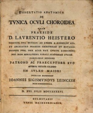 Diss. anat. de tunica oculi choroidea : cum tabb. aen.