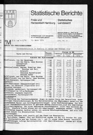 Verbraucherpreise in Hamburg im Januar und Februar 1974 : Lfd. Nr. 4