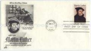 Ersttagsbrief aus den USA mit Sondermarke und Sonderstempel zum 500. Geburtstag von Martin Luther