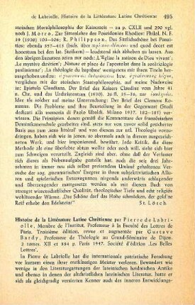495-497 [Rezension] Labriolle, Pierre de, Histoire de la littérature latine chrétienne