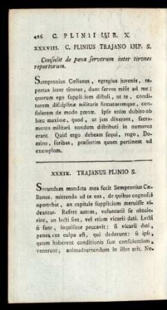 XXXVIII. C. Plinius Trajano Imp. S.