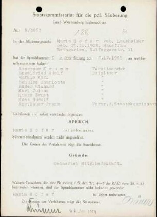 Hofer, Maria, geb. Laubheimer