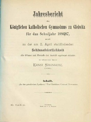 Jahresbericht : für das Schuljahr .... 1886/87