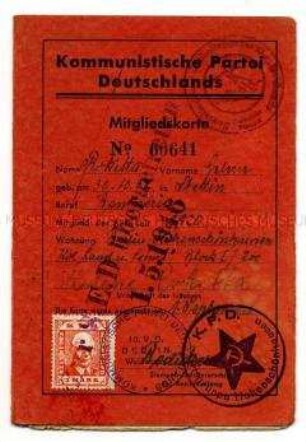 Mitgliedskarte der KPD - Personenkonvolut