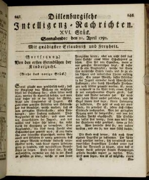 XVI. Stück. Sonnabends: den 21. April 1792.