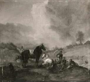 Wouwerman, Philips. Rastende Reiter. Eichenholz; 32,3 x 36 cm. Dresden: Staatliche Kunstsammlungen, Gemäldegalerie