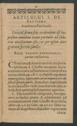 Articulus I. De Baptismo.