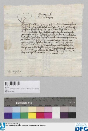 Conrad Schencke Herr zu Lympurg sagt den Kaufleuten der Stadt Nürnberg zur Frankfurter Herbstmesse sicheres Geleit zu.