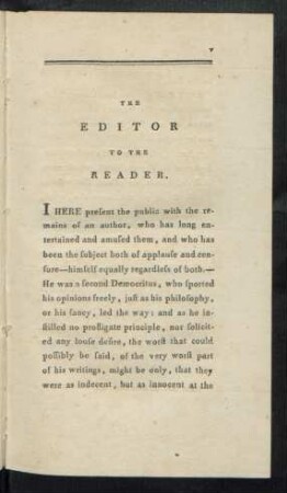 The Editor To The Reader.