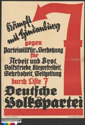 Wahlplakat der DVP zur Reichstagswahl am 6. November                                         1932