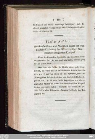 Fünfter Abschnitt. Welche Gefahren und Nachtheil bringt die französische Eroberung der österreichischen Niederlande dem ganzen Europa?