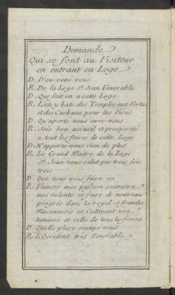 Demande Qui se font au Visiteur en entrant en Loge
