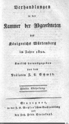 1,5: Landtag Württemberg - Kammer 2, Protokolle, 1820, Bd. 5