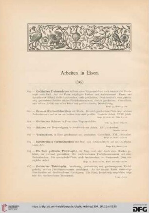 Arbeiten in Eisen (Nr. 609 - 868)