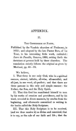 II. - Vaudois Confession of Faith