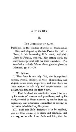 II. - Vaudois Confession of Faith