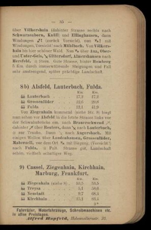 9) Cassel, Ziegenhain, Kirchhain, Marburg, Frankfurt