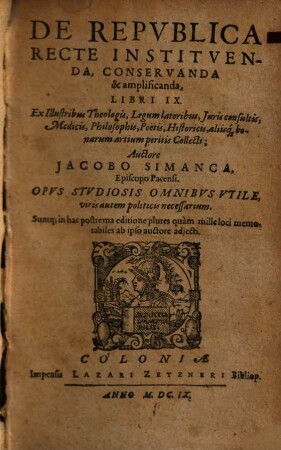 De Republica recte instituenda, conservanda et amplificanda : libri IX.