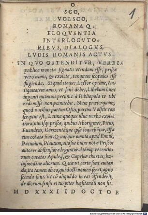Osci et Volsci dialogus Ludis Romanis Actus