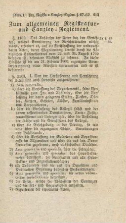 Zum allgemeinen Registratur-und Kanzley-Reglement