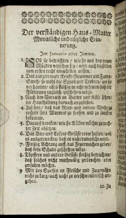 Der verständigen Haus-Mutter Monatliche und nützliche Erinnerung. - Erinnerung. An alle Hauß-Väter.