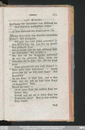 19te Stunde. Fortsetzung des Unterrichtes vom Gebrauch der beim Schreiben gewöhnlichen Zeichen.
