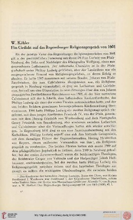 Neue Folge 1940: Ein Gedicht auf das Regensburger Religionsgespräch von 1601