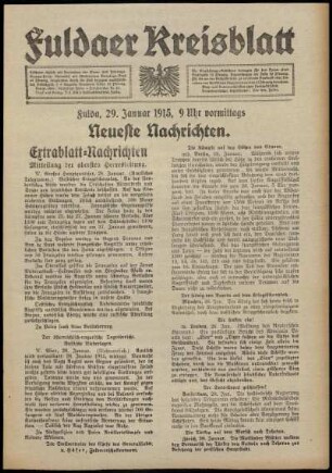 Erste Ausgabe vom Freitag, den 29. Januar 1915.