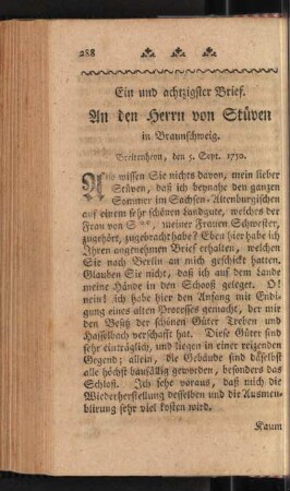 Ein und achtzigster Brief. An den Herrn von Stüven in Braunschweig