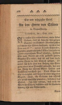 Ein und achtzigster Brief. An den Herrn von Stüven in Braunschweig