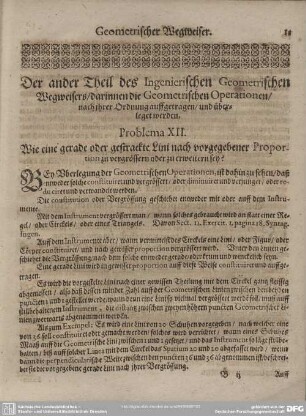 Der ander Theil des Ingenierischen Geometrischen Wegweisers/darinnen die Geometrischen Operationen/nach ihrer Ordnung auffgetragen/ und überleget werden.