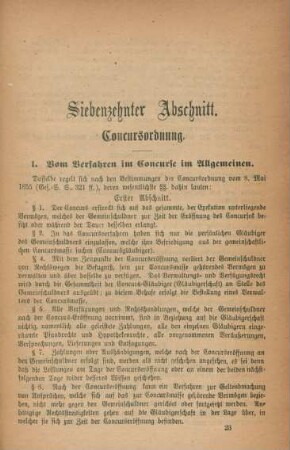 Siebenzehnter Abschnitt. Concursordnung
