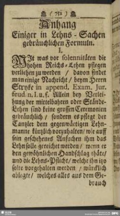 Anhang Einiger in Lehns-Sachen gebräuchlichen Formuln