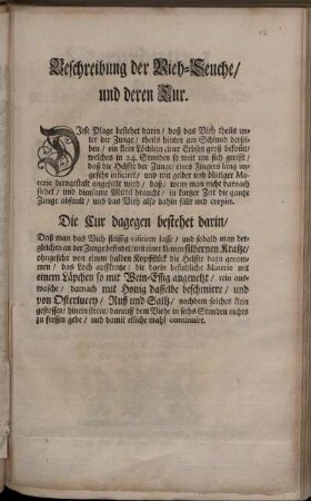 Beschreibung der Vieh-Seuche und deren Cur