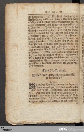 Das II. Capitel. Woher man gelegenheit nehme sich zu separiren?