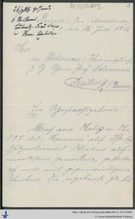 Briefe von Ernst Otto Zyweck an die Gobineau-Vereinigung z.Hd. Ludwig Schemann