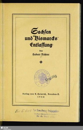 Sachsen und Bismarcks Entlassung