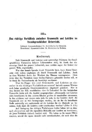 Das richtige Verhältnis zwischen Grammatik und Lektüre im fremdsprachlichen Unterricht : [Referat]