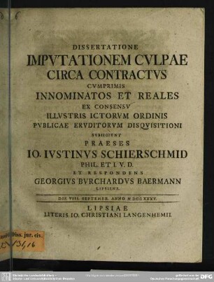 Dissertatione Imputationem Culpae Circa Contractus Cumprimis Innominatos Et Reales