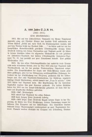 A. 100 Jahre Oldenburgisches Infanterie-Regiment Nr. 91
