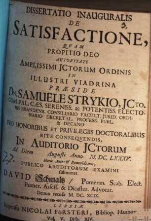 Dissertatio Inauguralis De Satisfactione