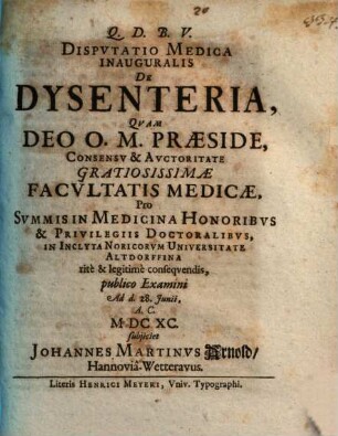 Disp. med. inaug. de dysenteria