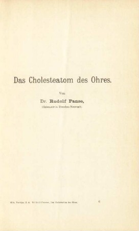 Das Cholesteatom des Ohres
