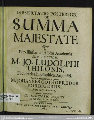2: Dissertatio De Summa Majestate