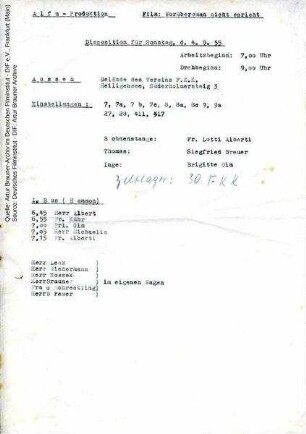 Tagesdisposition für den 04.09.1955
