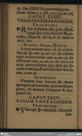 Caput XXXIV. Vinum Pantonosagogum