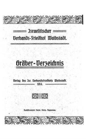 Gräber-Verzeichnis / Israelitischer Verbands-Friedhof Waibstadt
