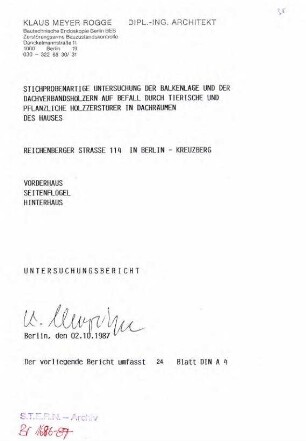 Untersuchungsbericht: Endoskopie Dachstuhl Reichenberger Str. 114
