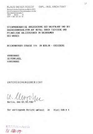 Untersuchungsbericht: Endoskopie Dachstuhl               Reichenberger Str. 114